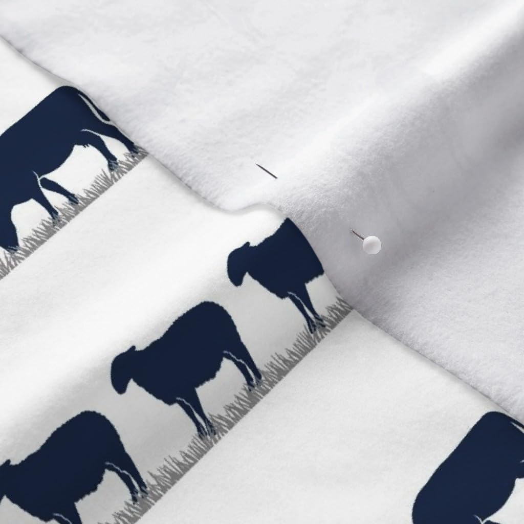 Spoonflower Fabric - Farm Animals Parade Dusty Blue Navy Tractor Nursery Boy Cow Pig Printed on Polartec(R) Fleece Fabric by The Yard - Sewing Blankets Loungewear and No-Sew Projects