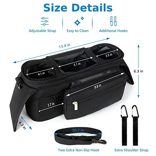 Accmor AC8438-BLACK Universal Stroller Organizer With Insulated Cup Holder Detachable Phone Bag And Shoulder Strap,Stroller Bag Caddy Organizer Accessories Fits For Uppababy thumb #8