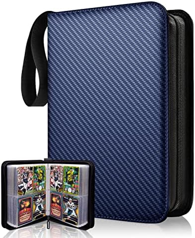 Trading Cards Binder - 400 Pockets Zipper Sports Cards Collector with Removable Sleeves - Card Binders Album Folder Holder for TCG Yugioh Pokemon Cards Binder Boys Girls Gifts - Stripe Blue