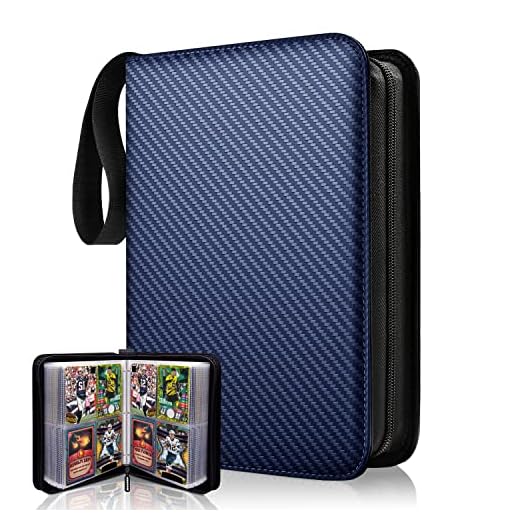 Trading Cards Binder - 400 Pockets Zipper Sports Cards Collector with Removable Sleeves - Card Binders Album Folder Holder for TCG Yugioh Pokemon Cards Binder Boys Girls Gifts - Stripe Blue