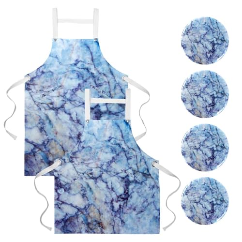 Tablier de cuisine lot de 2 réglable avec motif marbre pour la pâtisserie à la maison