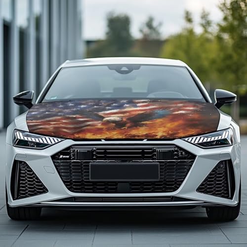 Image of Renewold Car Front Hood Cover Sedan SUV Small Truck Auto Hood Wrap Blanket Eagle American Flag Flame Fashion Automotive Exterior Accessories Xmas Indoor Outdoor Decor All Season