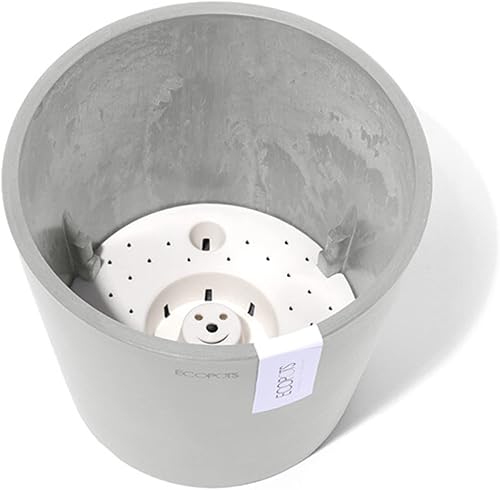 Miniatura 2 de Ecopots Amsterdam - Maceta redonda de plástico reciclado con depósito de agua, color blanco y gris, 8 pulgadas