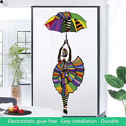 Multicolor Non-Adhesive Window Privacy Film Native African Women Dancing Retro Privacy Sun Blocking Decorative Window Film African 17.7Wx23.6L-Inch #TOP3