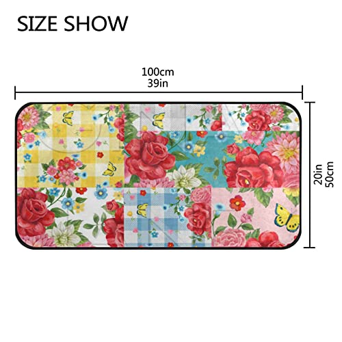 Rose Flower Butterfly Kitchen Rug Tartan Check Floral Kitchen Mat Runner Rugs Non Slip Floor Door Mats Soft Doormat Carpet Home Decor 39 X 20 Inch #TOP2