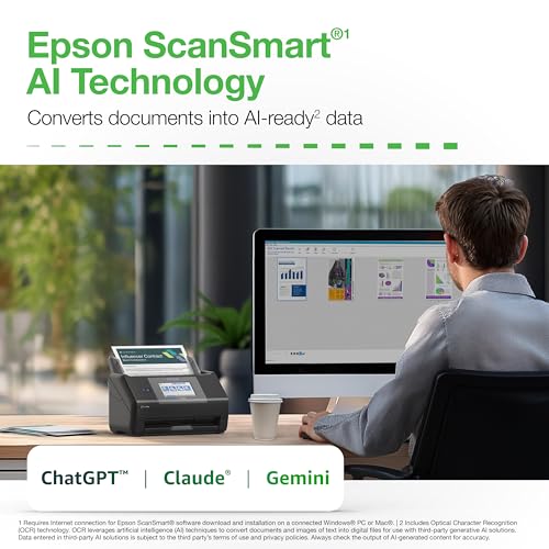 Image of Epson Workforce ES-590W Wireless & USB High-Speed AI & Cloud Ready Desktop Color Duplex Document Scanner for Mac & PC, up to 45 ppm, Large 4.3 inch Color Touchscreen, 100-Page Auto Document Feeder