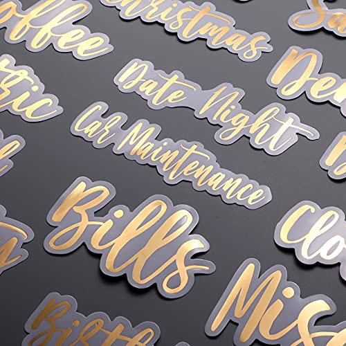 Chinco 34 Pcs Budget Stickers for Cash Envelope Colorful Cash Binder Labels Stickers Planners Decals Holographic Vinyl Label Decal for Finance Planner A6 Budget Binder(Gold)