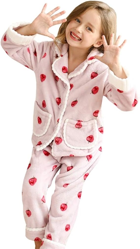 Amazon 子供パジャマ 女の子 冬 前開き かわいい ルームウェア ガールズ フランネル もこもこ 上下セット ポケット付き 部屋着 柔らかい 暖かい 贈り物 パジャマ 通販