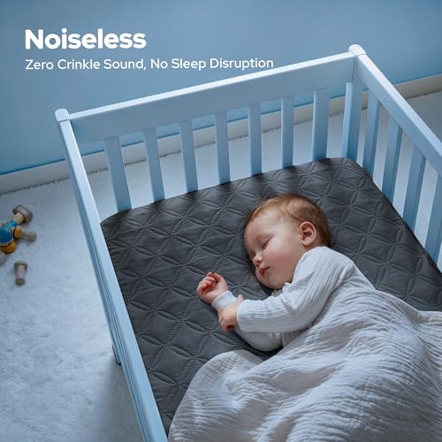 Image of Mini Crib Mattress Protector, Waterproof Sheets Fitted 2 Pack Gray, 38 inchx24 inch