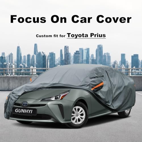 Image of GUNHYI Premium Car Cover Custom Fit Toyota Prius(2023-2026), 16 Layers Heavy Duty Car Cover Waterproof All Weather with Zipper Door for Sun Rain Snow Dust Uv Protection