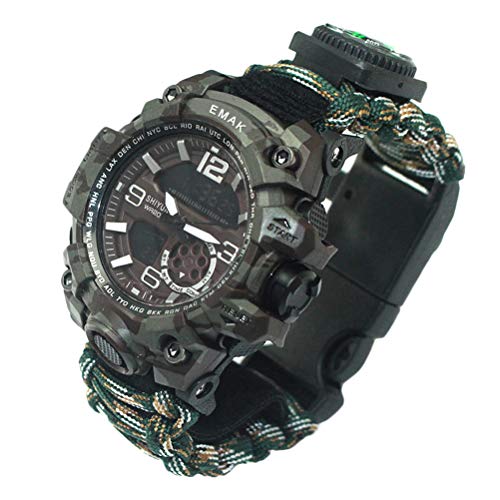 Camping Outdoor Survival Watch Multi-Fonction Bracelet Compass Whistle Paracord Bracelet Equipment Tools Kit (Montagne)