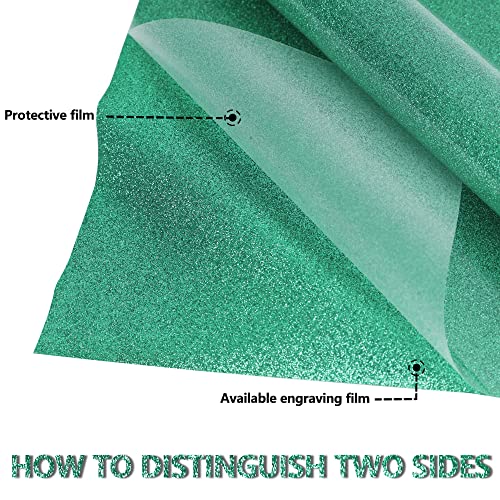 Image of RENLITONG Green Glitter HTV Heat Transfer Vinyl Rolls - 12 Inch x 5 feet Iron on Vinyl for T-Shirt and Silhouette, Easy to Cut & Weed for Heat Transfer Design (Glitter Green)