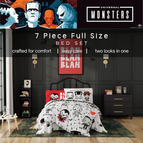 Image of Universal Little Monsters Halloween Full Bed Set - Super Soft & Cozy 7 Piece Reversible Comforter and Sheet Set, (Officially Licensed Product) by Franco