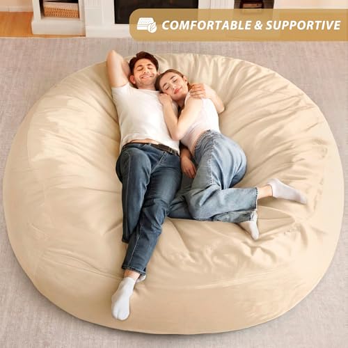 Image of HABUTWAY XX-Large Bean Bag Chair: Giant 7' Memory Foam Furniture Bean Bag Chairs for Adults with Microfiber Cover 7Ft (Khaki)