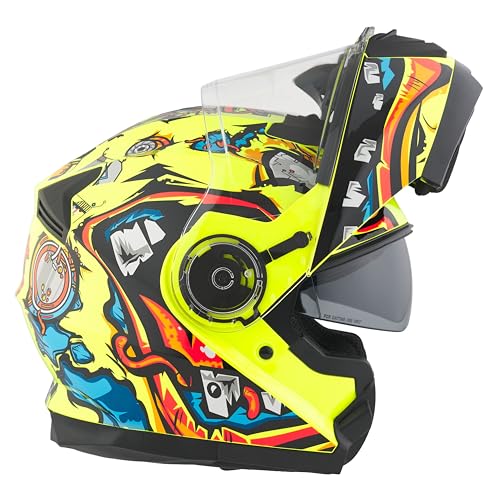 Casco Moto Modulare BHR 836 FLIP-UP, Casco Moto Apribile Omologato ECE 22.06 Con Schermo Parasole, Doppia Visiera Antigraffio e Sgancio Micrometrico, Utilizzo Touring e Cittadino, Zombie Yellow M