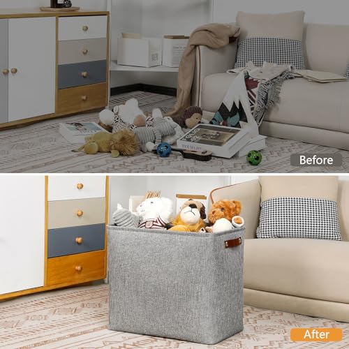 Image of DULLEMELO Large Storage Baskets for Blankets Living Room 51L Canvas Storage Baskets for Organizing 3 Pack Collapsible Baskets Bins for Organizing Home Office with Handles (Grey)
