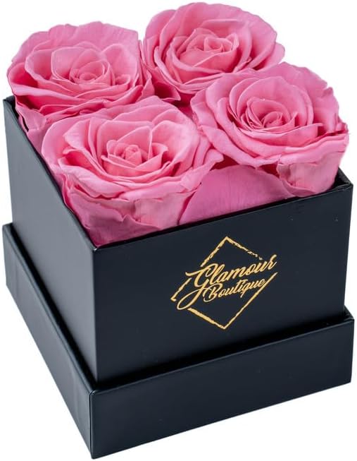 GLAMOUR BOUTIQUE Rosas preservadas en una caja, regalos del día de San Valentín para ella y mamá, decoración de 4 rosas para regalo de cumpleaños,