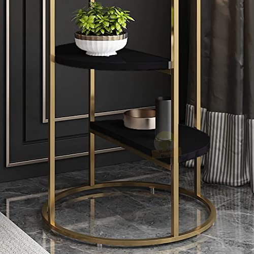 Image of Wooden World Simple Modern Bedside Cabinet Farmhouse Accent Coffee Table Small Round MDF Top Metal Table Living Room Sofa. (Black)
