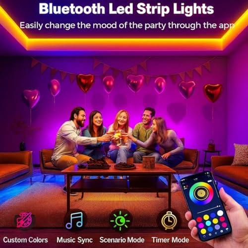 Image of KSIPZE RGB LED Strip Lights 5 Meter 300 LEDs | Waterproof LED Strip Light with Bluetooth App & 44 Key IR Remote | Multicolor Strip Lights for Home Decoration & Bedroom