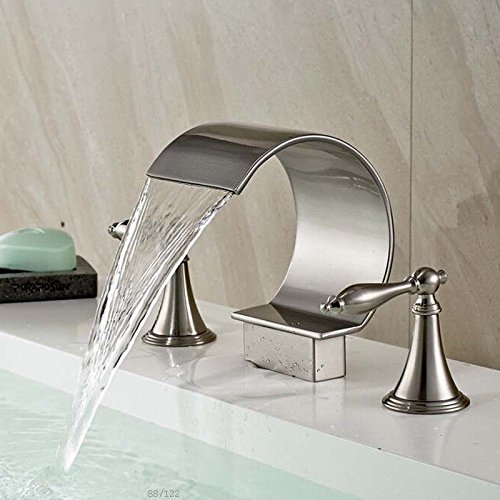 Luxury Brushed Nickel Widespread Bathroom Waterfall Faucet Basin Sink 2 Handles 3 Holes Deck Mounted
