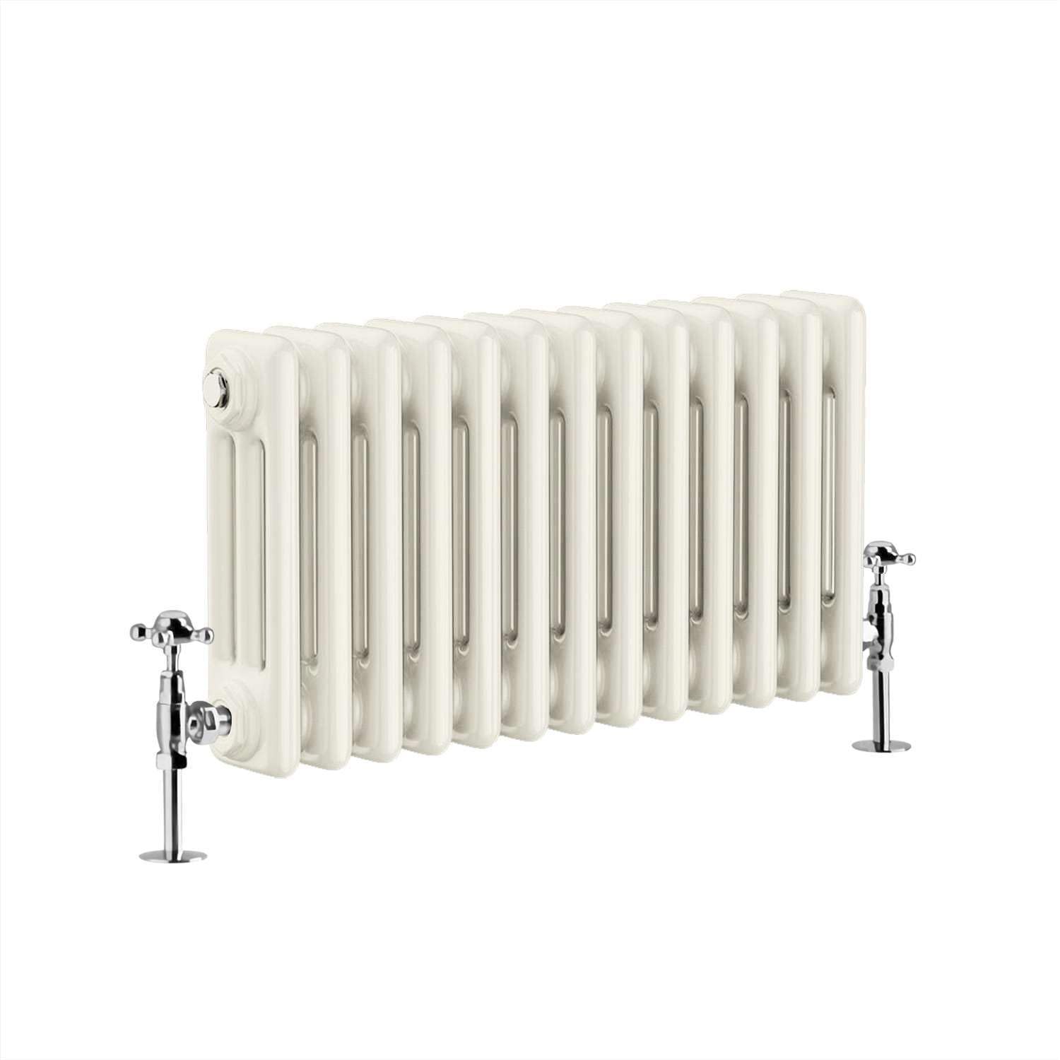 G-Rad Cream Triple Column Horizontal Cast Iron Radiator - (H) 300 x (W) 600mm - Modern Contemporary High-Output Heavy Duty Radiator - Wall Mounted Central Heating for Home Décor Living Dining Bedroom