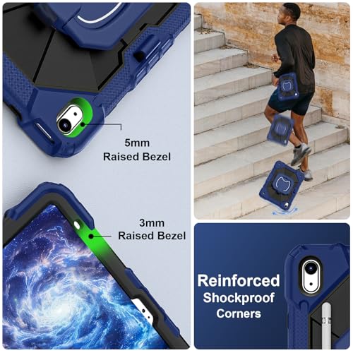 Image of Scnioy Case for iPad (A16) 11th Generation 11 Inch (2025) / iPad 10th Generation Case 10.9 Inch (2022) with 360 Rotating Stand Screen Protector Pen Holder Shoulder Strap, Navy Black