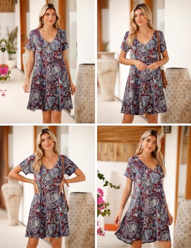 Image of JollieLovin Women T Shirt Plus Size Summer Swing Dresses Short Sleeve V Neck Loose Casual Dress(L-5X)