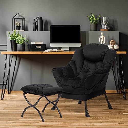 Hollyhome Modern Fabric Large Lazy Chair, Accent Comfy Upholstered Lounge Chair, Thick Padded Back Reading Chair With Armrest, Single Leisure Sofa Chair For Bedroom, Living Room, Dorm, Black #TOP4