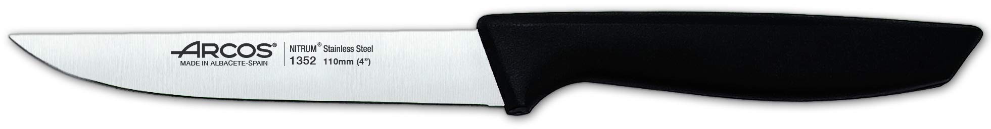 ARCOS Juego de Cocina de 5 Piezas: 4 Cuchillos + Tijeras en Bloque de Madera. Set de Cuchillos ocn Hoja de Acero Inoxidable y Mango de Polipropileno. Serie Niza. Color Negro