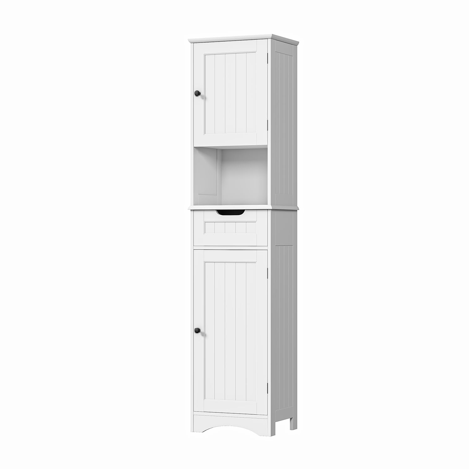 Bealife Hoher Badezimmerschrank, Aufbewahrungsschrank mit Offenem Fach, Badezimmerschrank mit Verstellbaren Einlegeböden für Bad, Wohnzimmer, Küche, Weiß, 30 x 40 x 170 cm
