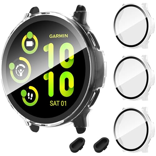 AIDOWU 3 Pack for Garmin Vivoactive 5 Cases with 9H Tempered Glass Screen Protector Cover Touch Sensitive Scratch Resistant Ultra-Thin Hard PC Case for Garmin Vivoactive 5