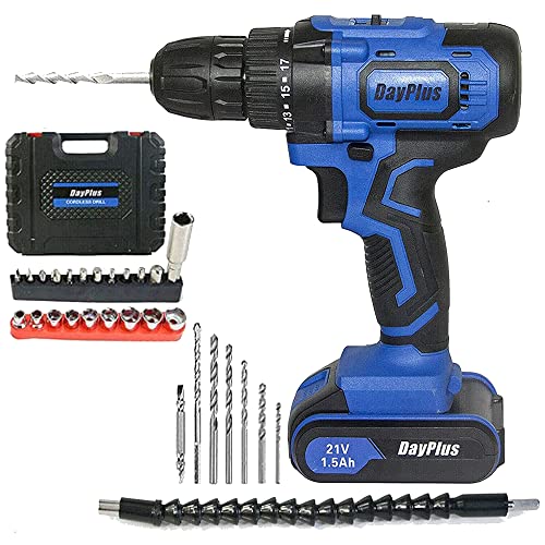 Akkuschrauber 21V mit 1 Akku, Akku-Schlagbohrschrauber set mit 2-Gang & LED-Arbeitslicht – Schnellladegerät – 18+1…