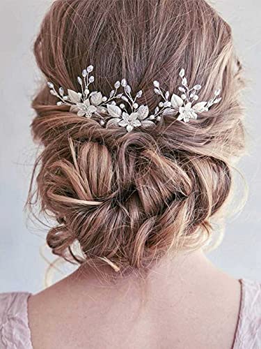 Gorais Flower Bride Wedding Hair Pins Silver Leaf Bridal Hair Pieces Rhinestone Hair Accessories For Women And Girls (Pack Of 3) (A-Silver) #TOP9