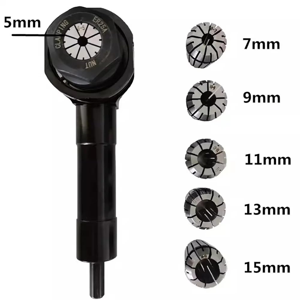 Professional 90 Degree Drillling Converter Large Torque Right Angle Bend Extension Drill Attachment Adapter with ER25 Collet Set (A Set)