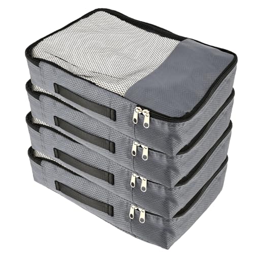 Kuanght 4 Piece Packing Cubes for Suitcases, Travel Organiser Bags with Double Zipper Mesh Top, Luggage Organizers for Clothes Shoes Toiletries Kuanght 4 Piece Packing Cubes for Suitcases, Travel Organiser Bags with Double Zipper Mesh Top, Luggage Organizers for Clothes Shoes Toiletries