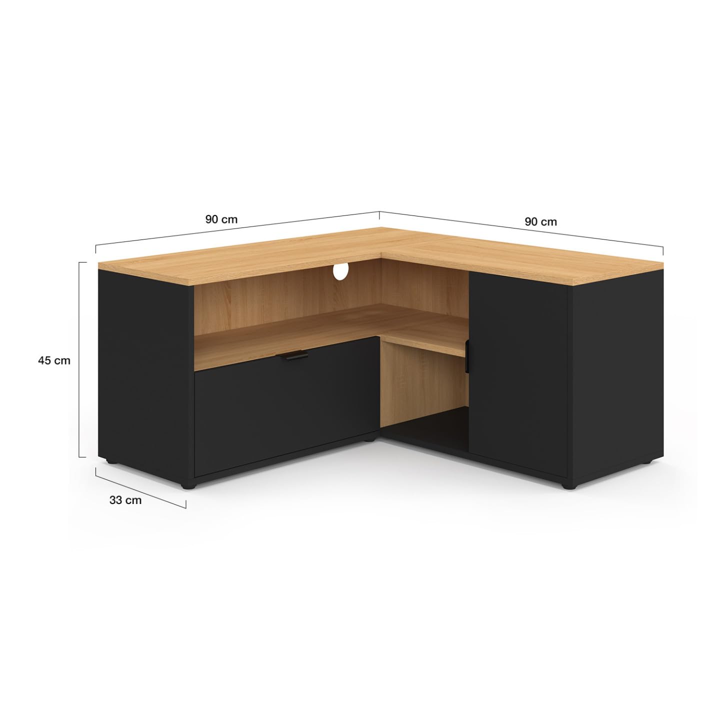 IDMarket - Mobile TV angolare BALTAZAR 90 x 90 cm in faggio e nero