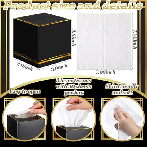 Image of Fourluoo 12 Pack Facial Tissues Cube Boxes Face Box 600 Sheets 3 ply Soft Paper Square Tissues Bulk for Car Pocket Toilet Household Bedroom Family(Black)