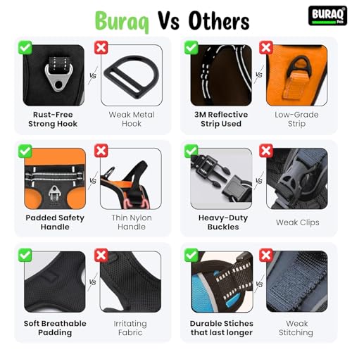 Image of Buraq No Pull Dog Harness for Large, Medium & Small Dogs | Reflective Oxford Vest | Soft Padded Chest Belt | Easy Control | Anti-Choke Dog Belt for Walking & Training (Green, X - Large)