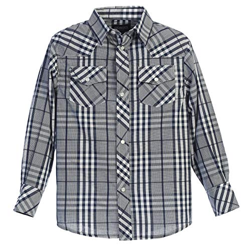 Image of Gioberti Boys Casual Western Plaid Long Sleeve Pearl Snaps Shirt