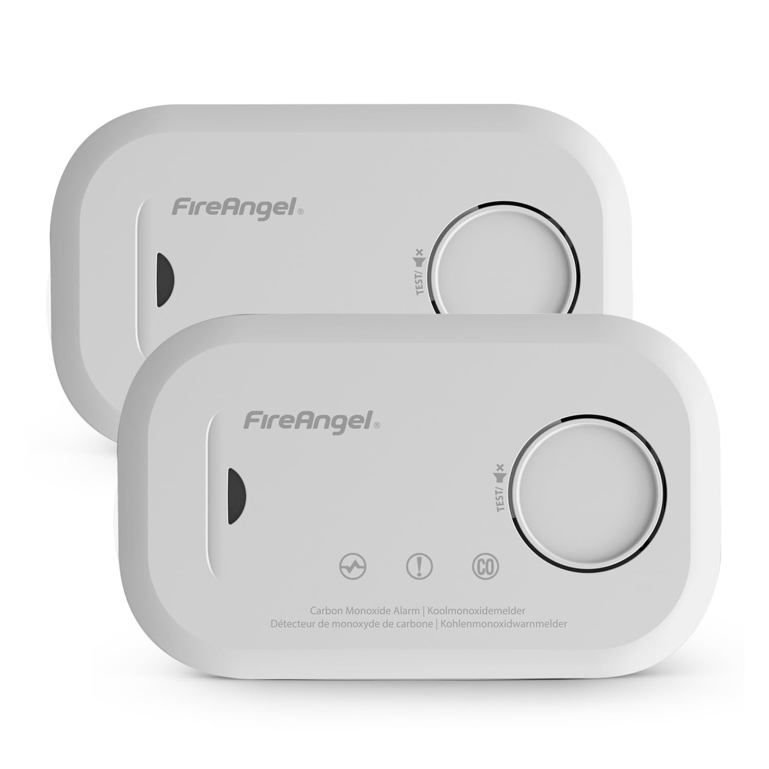 FireAngel FA6813-EU-T2 Détecteur de Monoxyde de Carbone CO, Capteur de Monoxyde de Carbone, Lot de 2 Détecteurs de CO et Alarme Portable, avec Piles, Bouton de Test