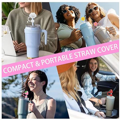 Image of Straw Cover Cap for Stanley Cup,Straw Topper Compatible for 30&40 Oz Tumbler with Handle,10mm 0.4in Dust-Proof Reusable StrawCovers for Christmas Gifts
