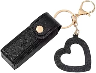 リップケース リップスティックケース リップクリームケース キーチェーン ミラー付き PUレザーリップケース リップポーチ PUレザーリップスティックバッグ ポータブル メイクアップ リップスティックホルダー キーチェーン ファッション リップグロスケース 旅行用バックパック (黒 1個)