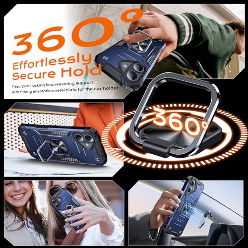 Image of Anqrp Heavy Duty Case for iPhone 16 Case with Enhanced Ring Holder Grip Stand, Military Grade Shockproof Rugged Drop Protective Silicone Hard Slim iPhone 16 Phone Case Cover,Vivid Blue