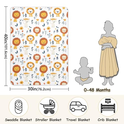 Image of Baby Swaddle Blanket for Baby Boy and Girl Soft Security Bed and Play Blanket for Nursery /Strolleoddler Bed /Car seat 30X40in Cartoon Sweet Lion White