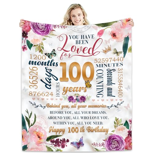 Hcoviv 100th Birthday Gifts Women Blanket 50*60, Happy 100th Birthday Gift Ideas, 100th Birthday...