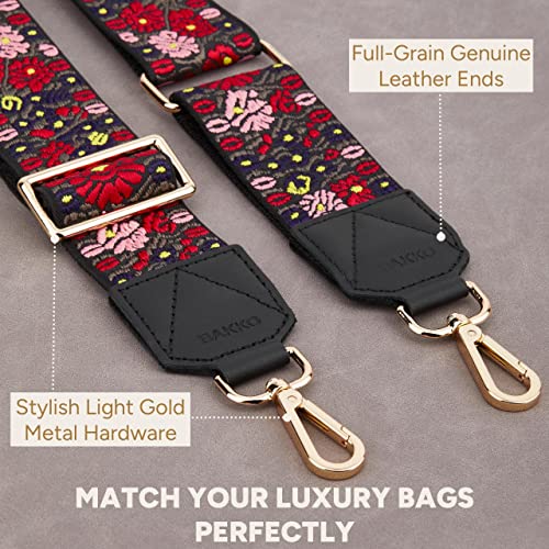 Image of BAKKO Crossbody Strap Top Grain Leather Ends Gold Metal Hardware 2 inch Wide Shoulder Strap Replacement fits Handbags Purses Messenger Duffel Bags Gold Metal Hardware Adjustable Length from 36 inch-57 inch