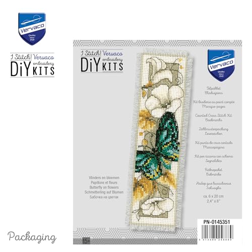 Image of Vervaco Cross Stitch Bookmark Kit Butterfly on Flowers V 2.4 inch x 8 inch
