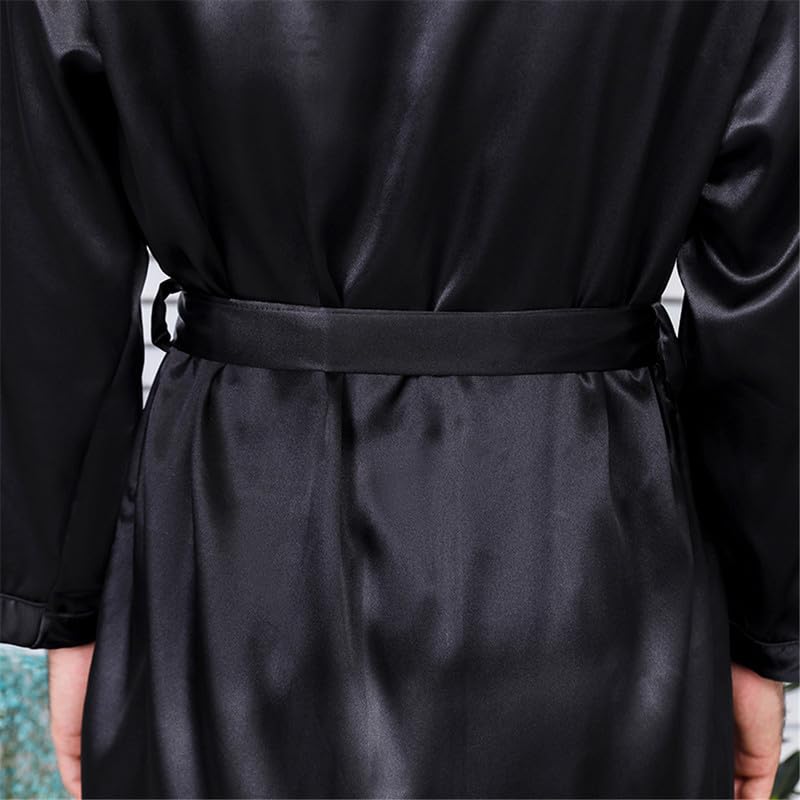 Shanghai Story Men's Satin Robe Lightweight Long Sleeve Silk Kimono Bathrobe with Shorts Set Sleepwear4