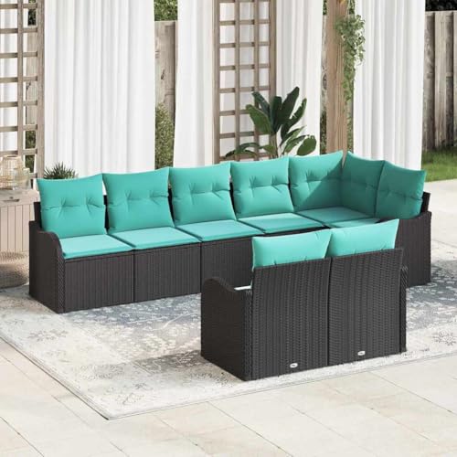 mtlskopl 8-Piece Modular Garden Sofa Set Black & Turquoise Poly