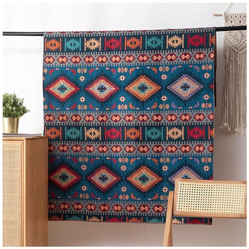 Tissu D'ameublement Chenille à Motifs Tapisserie Tribale Sud-ouest Turque Marocaine Mexicaine - Tissu Ethnique au Mètre 100 x 110cm (Couleur : D3# Bleu)